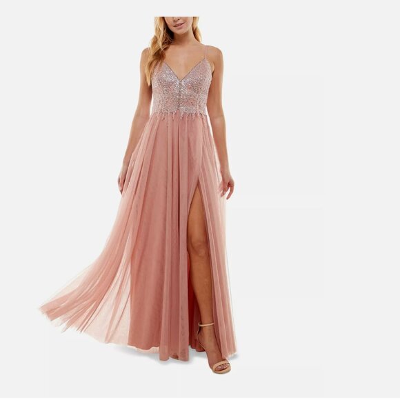 SAY YES TO THE DRESS Womens Pink Lace-up Back Lined Slit Formal  Size 9 NWT - Picture 4 of 11